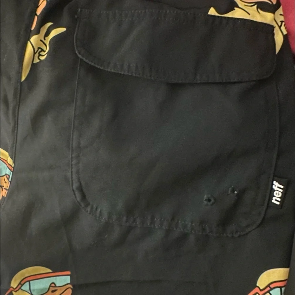 NWOT Neff Black and Yellow Duck Print Swim Trunks